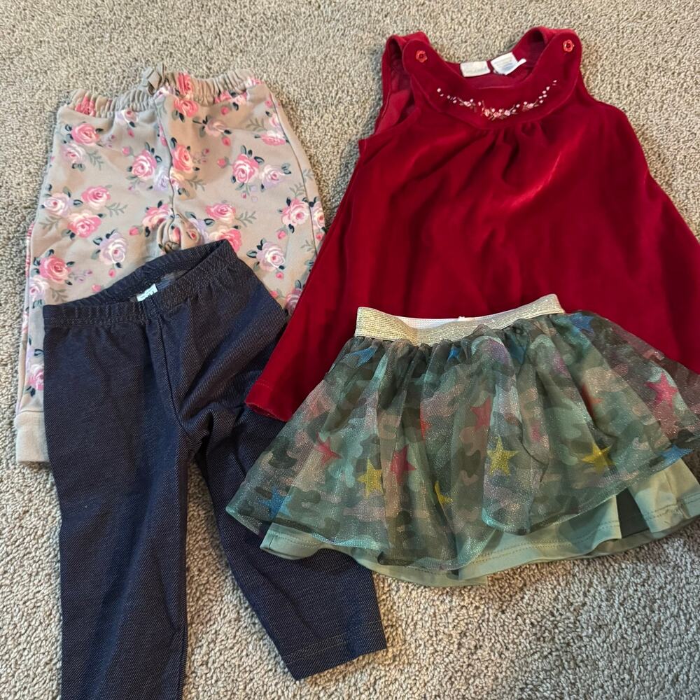 Baby Girls Size 12 Months 4 Piece LOT of Pants Tulle Skirt Red Velvet Dress